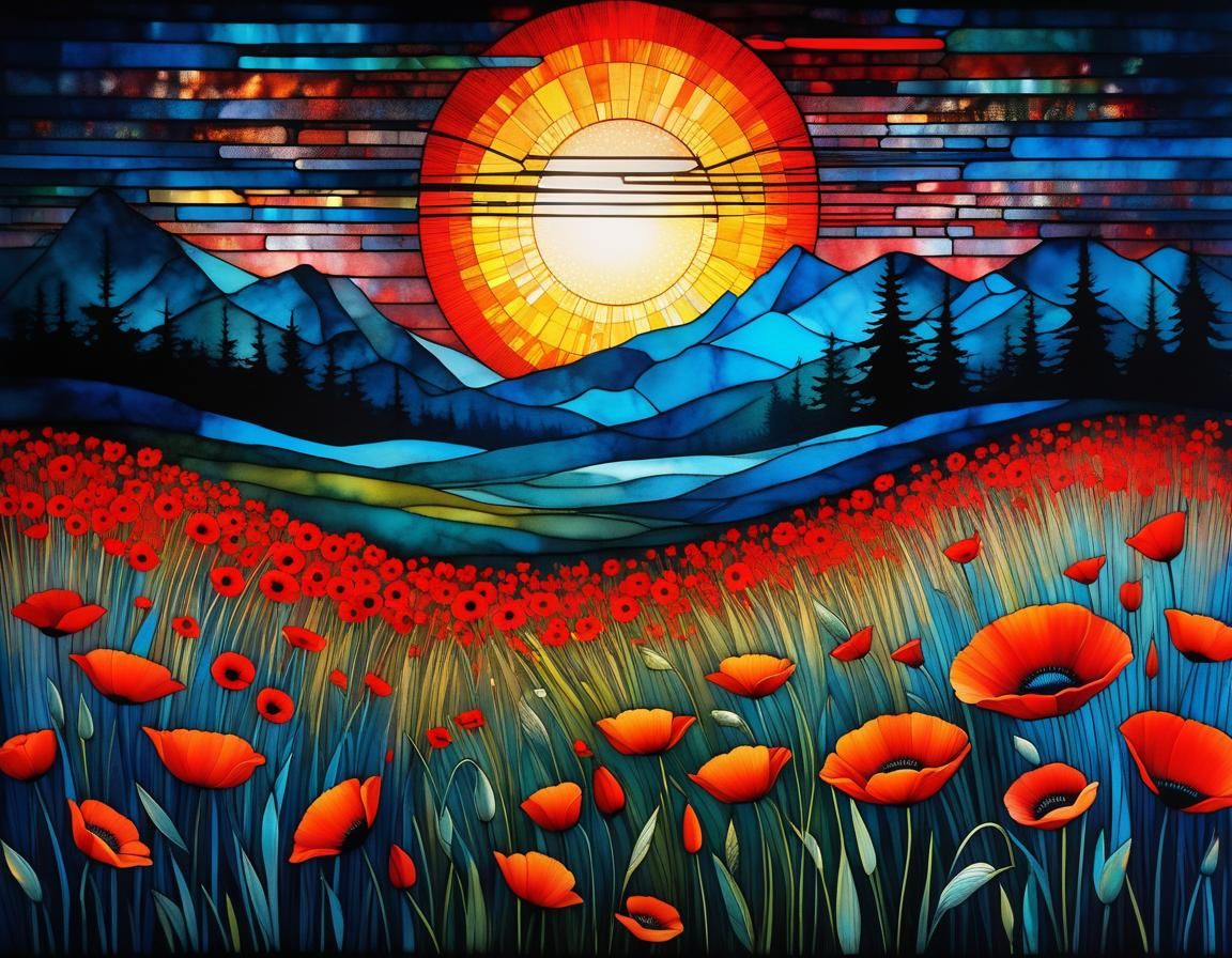 Poppies Bloom in Flanders Field: Stained Glass Art