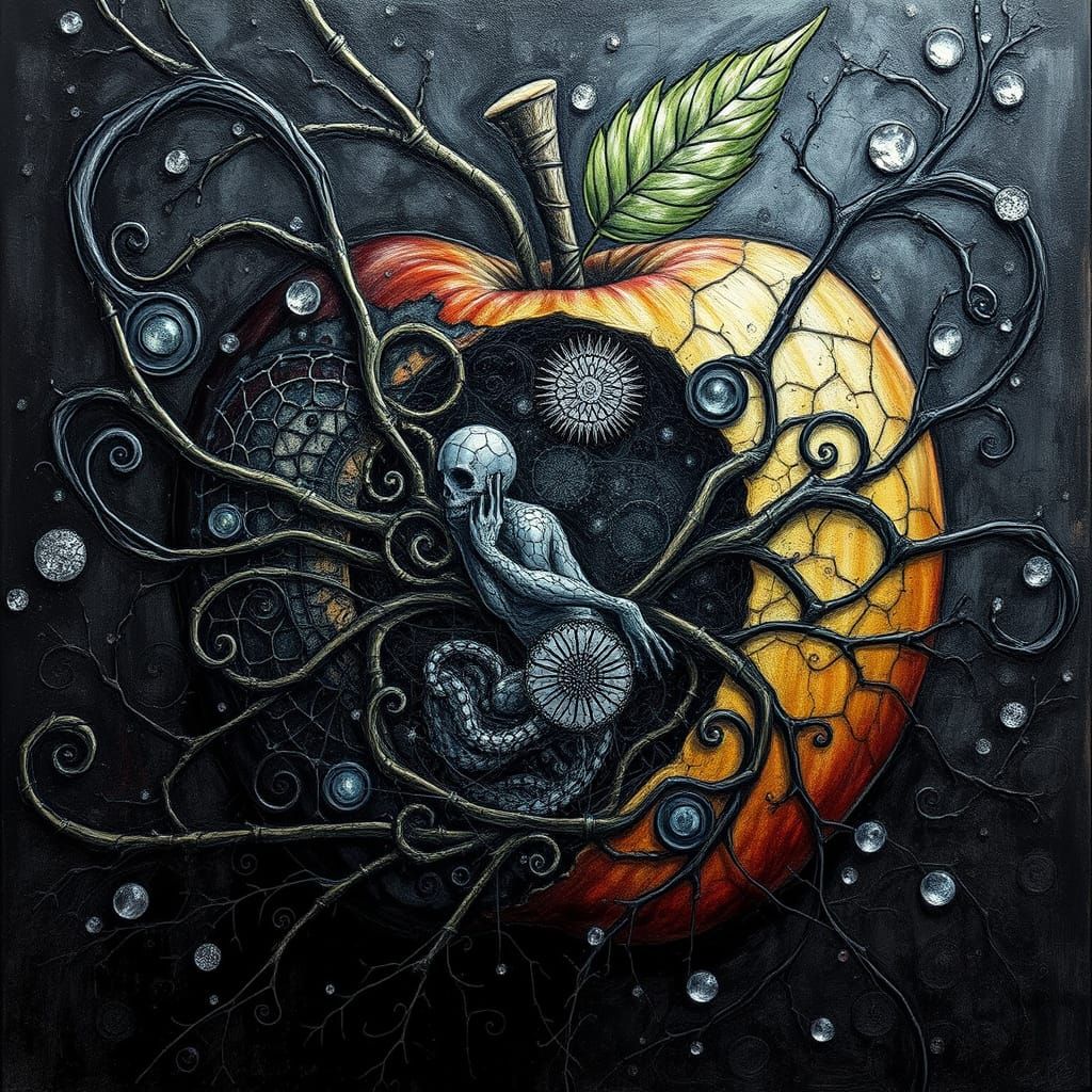 Ethereal Apple Entity in Muted Surreal Landscape