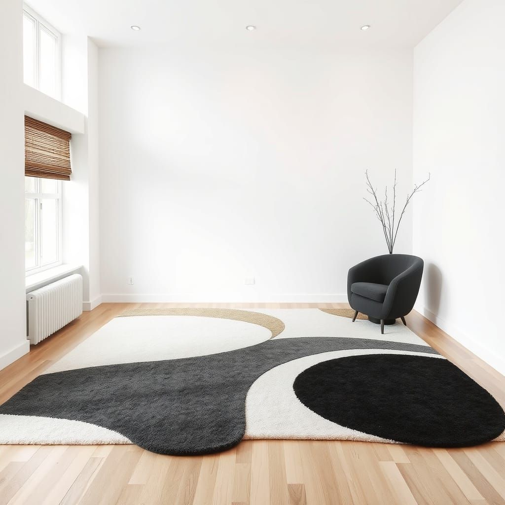 Abstract 3D Rug Design in a Minimalist White Space