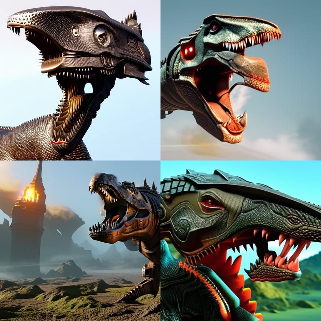 Intricately Detailed 8K Cyborg Dinosaur