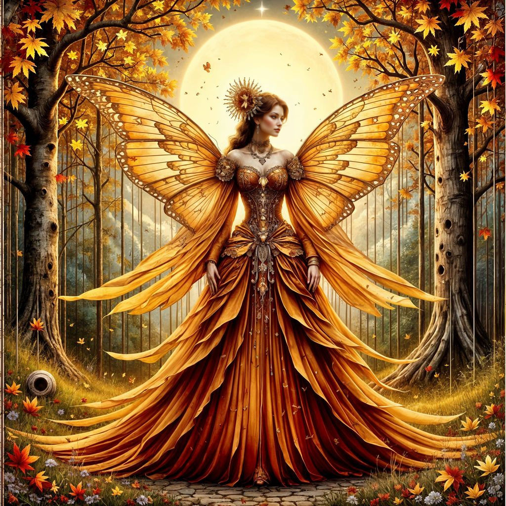 Woman in a large, billowing hoop skirt gown adorned with lon...