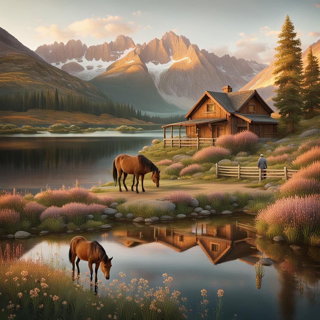 Idyllic Earth-Toned Landscape with Shepherd and Lake