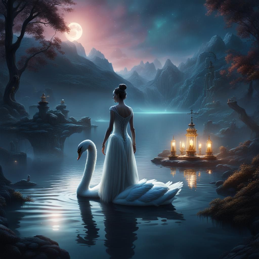 Swan Transformation in Mystic Moonlight: Fantasy Concept Art
