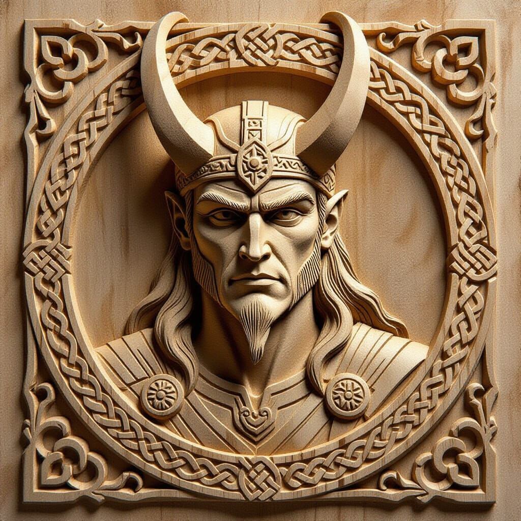 Loki Bas-Relief Wood Carving