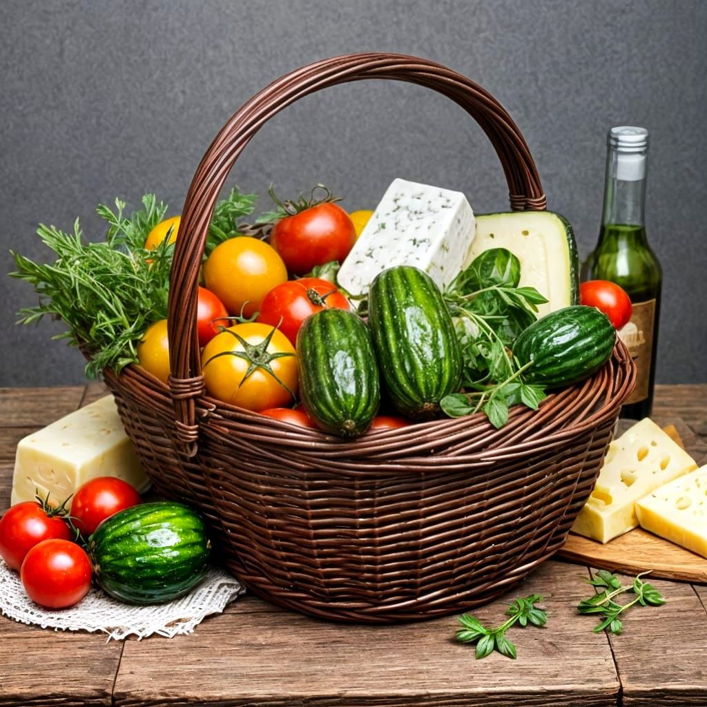 Wicker Basket Filled with Fresh Produce