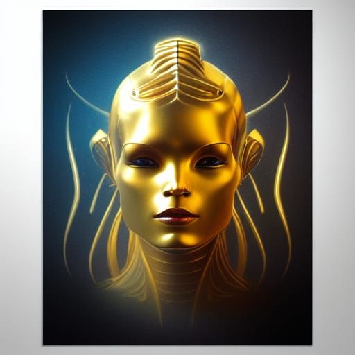 Golden Alien Portrait in Hyperdetailed Style