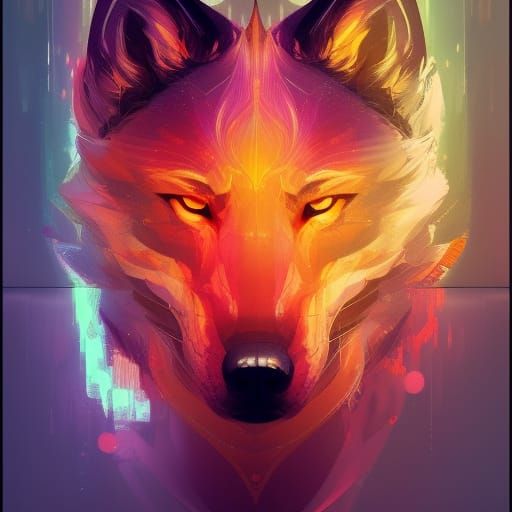 Mystical Neon Wolf Portrait in Hyperdetailed Digital Art