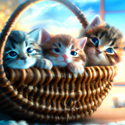 Cute Kittens in Basket, Studio Ghibli Anime