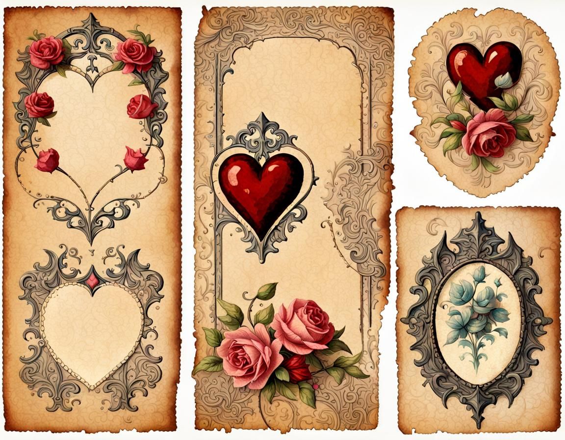 Victorian Valentine's Day Clip Art on Parchment