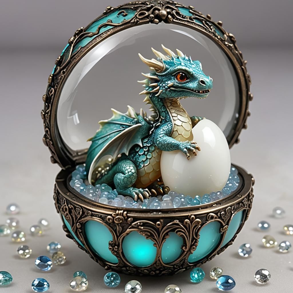 Cute Baby Dragon Hatching From Jeweled Egg