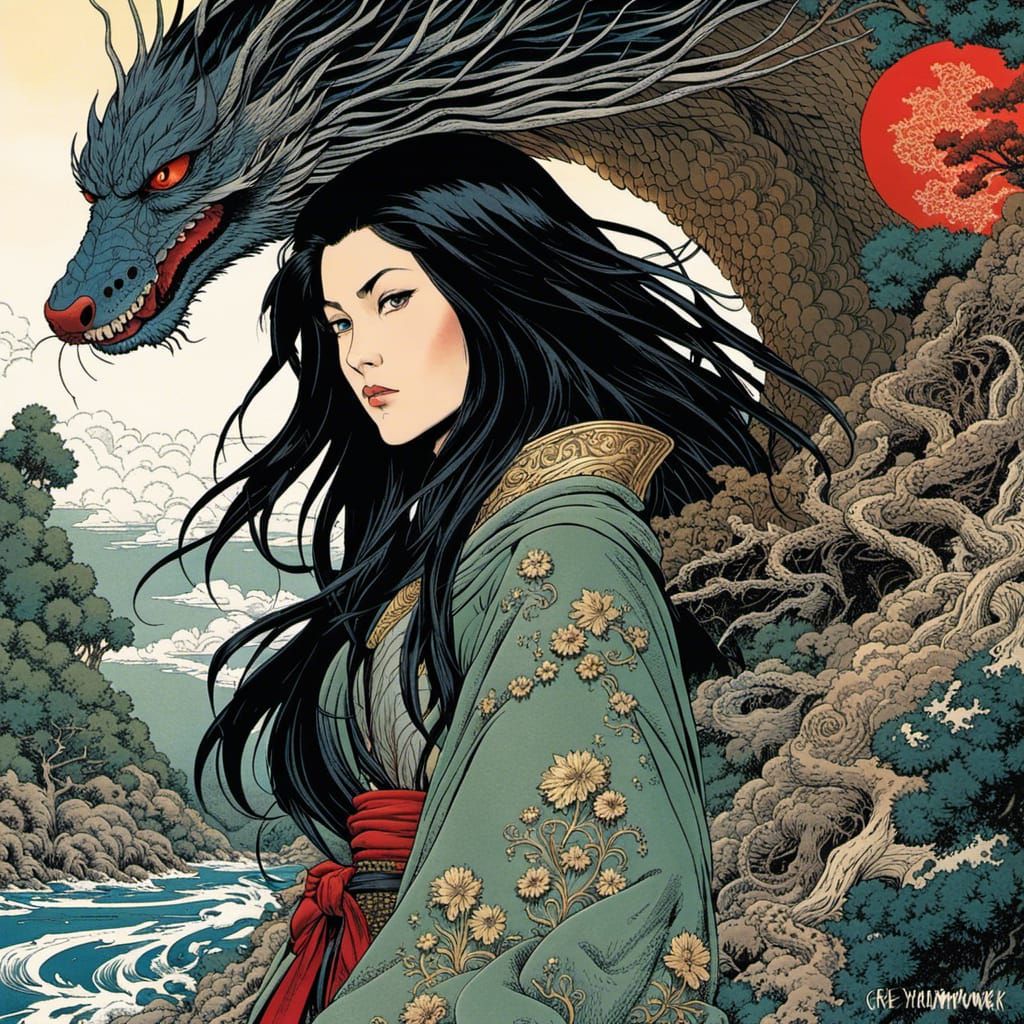 Samurai Woman in Dark Forest, Comic Art