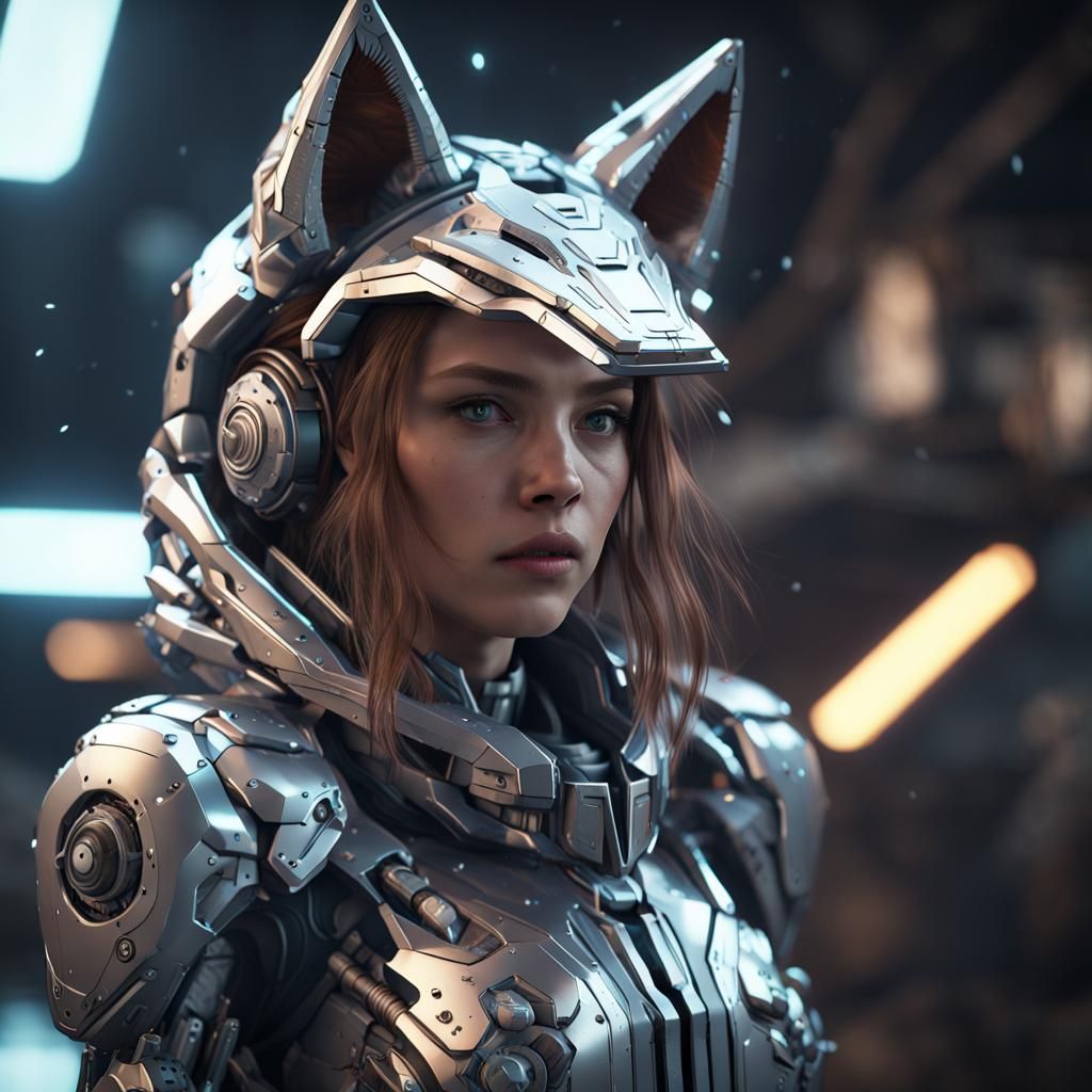 Girl in Wolf Costume with Mech Details