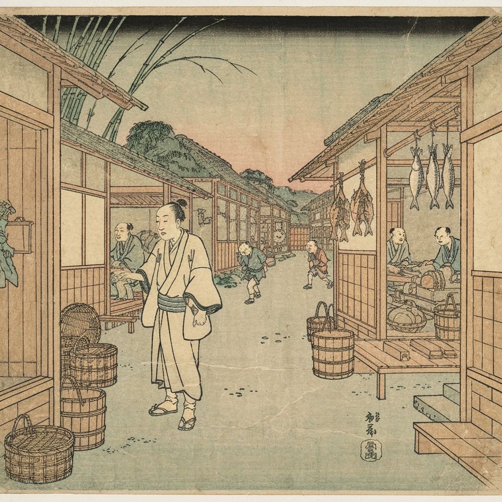 Heian Period Back Alley Scene in Yamato-e Style