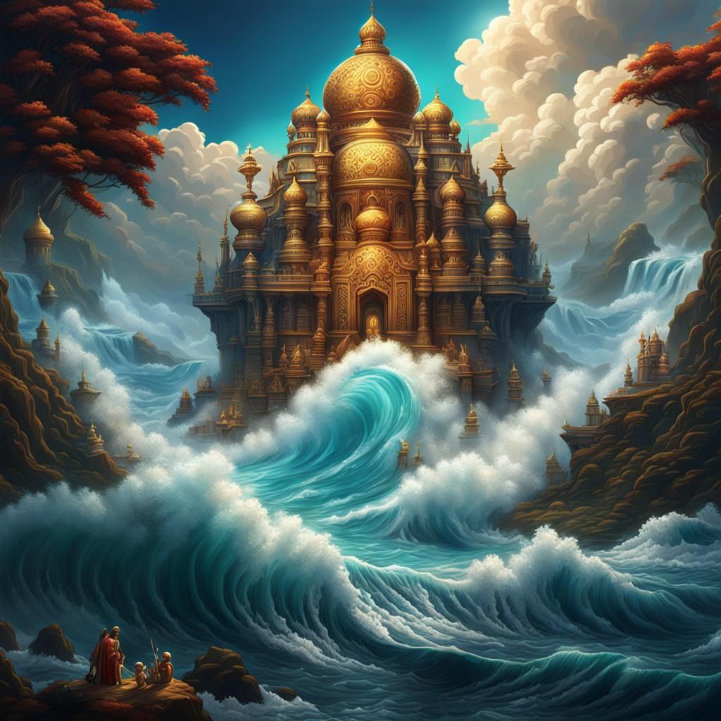 Ocean of Milk: Mythological Beings in Detailed Painting