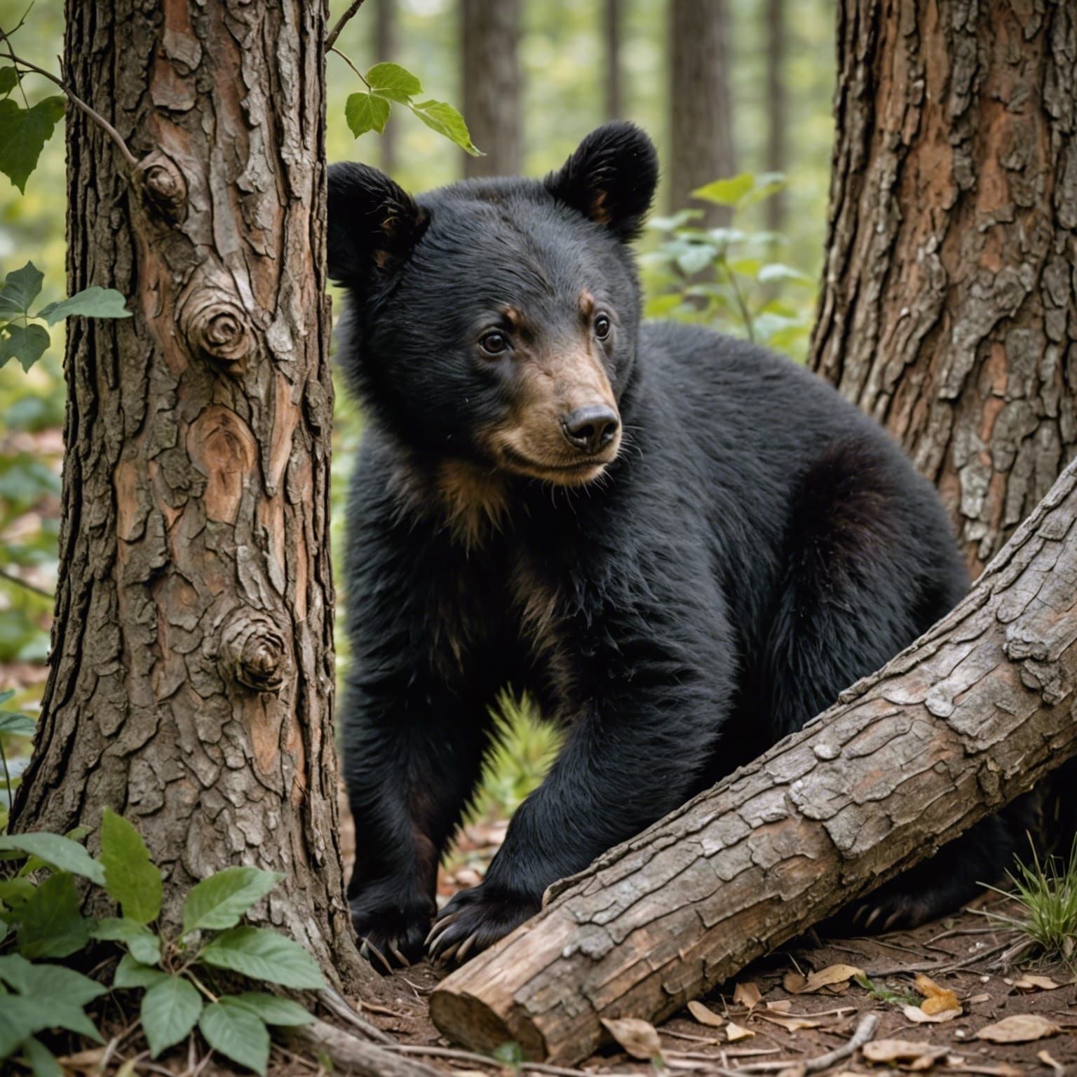 Baby Black Bear Cub Playing Under Tree