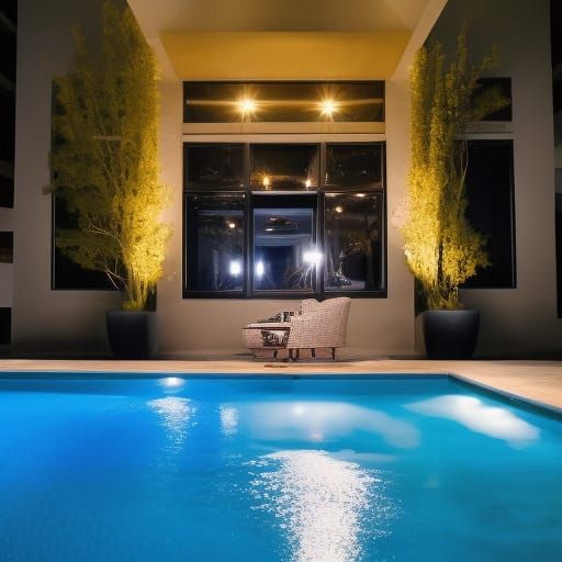 Sensual Woman Enters Night-Time Luxury Hotel Pool