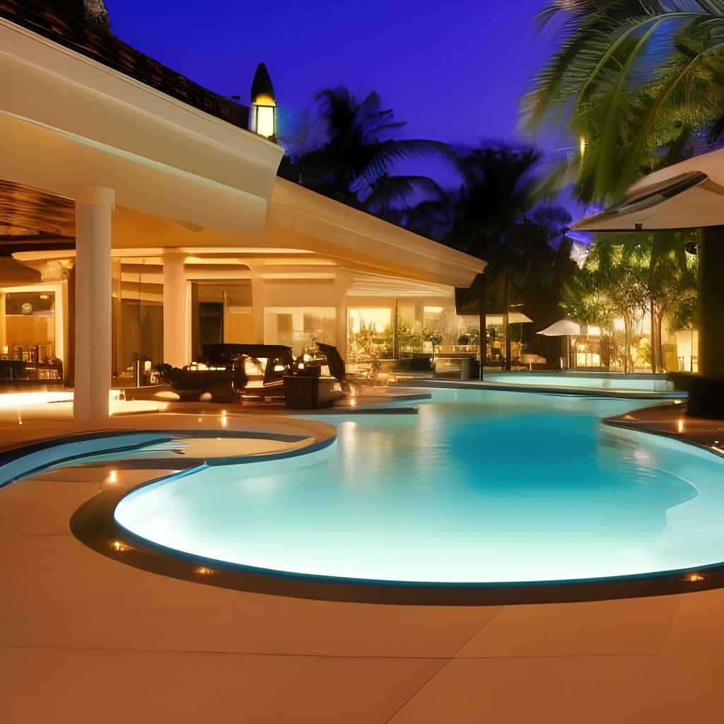 Sensual Woman Enters Luxury Pool in Dark Fantasy