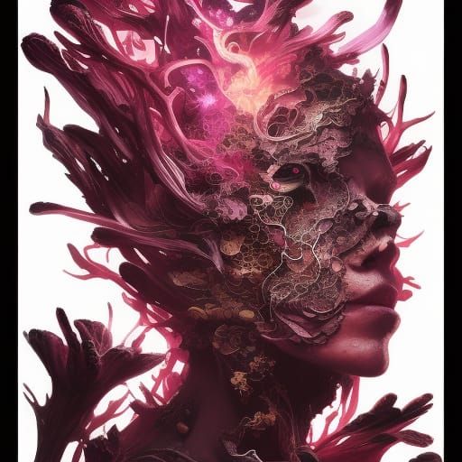 Dark Fantasy Warrior with Magenta Armor, Digital Illustratio...