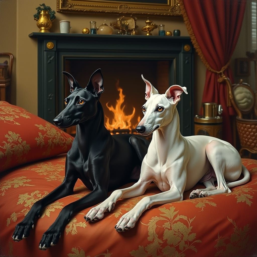 Russian Greyhounds in Cozy 19th-Century Interiors