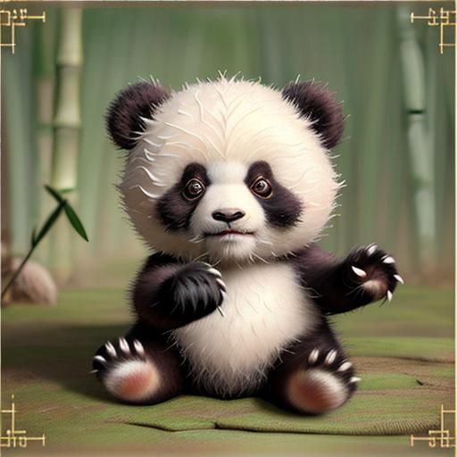 Adorable 3D Pandas in Bamboo Forest, Vintage Photography