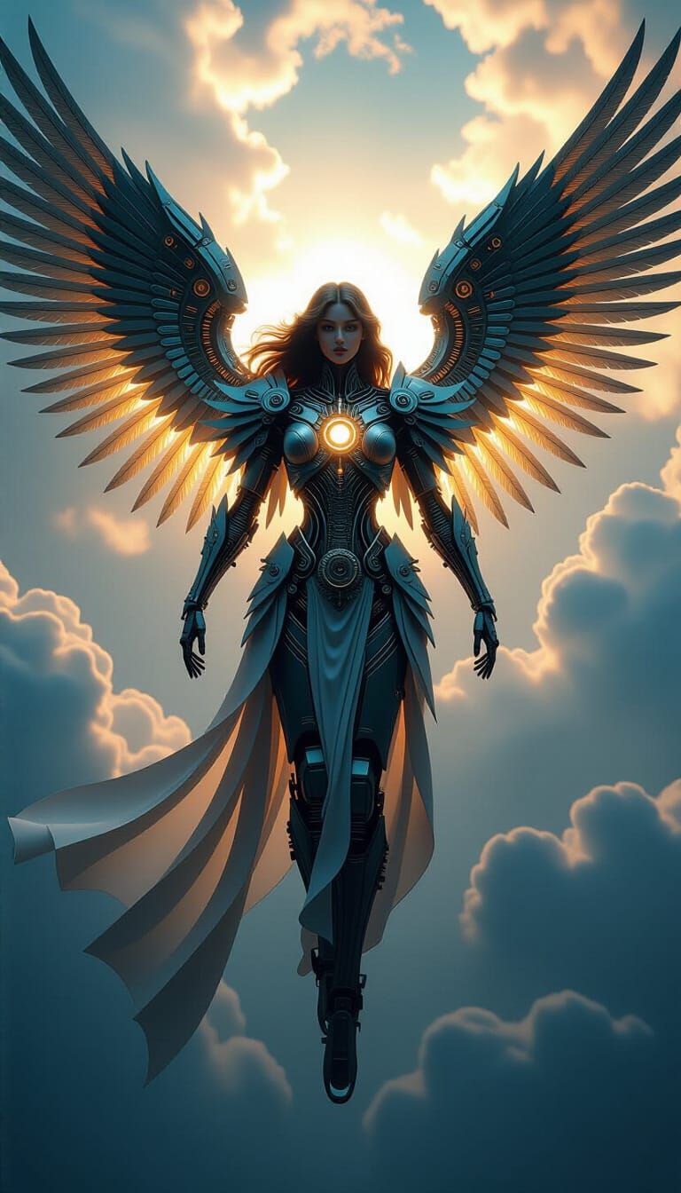 Biomechanical Angel Descending, Matte Painting Style