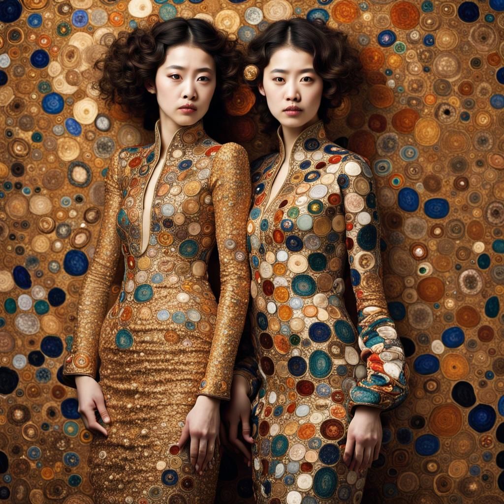 Klimt-Inspired Portrait of Japanese Sisters