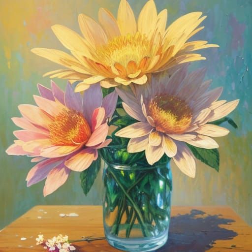 Warm Sunlit Floral Pattern in Impressionist Oil