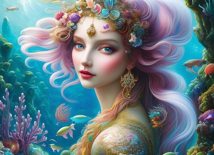 Enchanting Mermaid Portrait in Surreal Fantasy Style