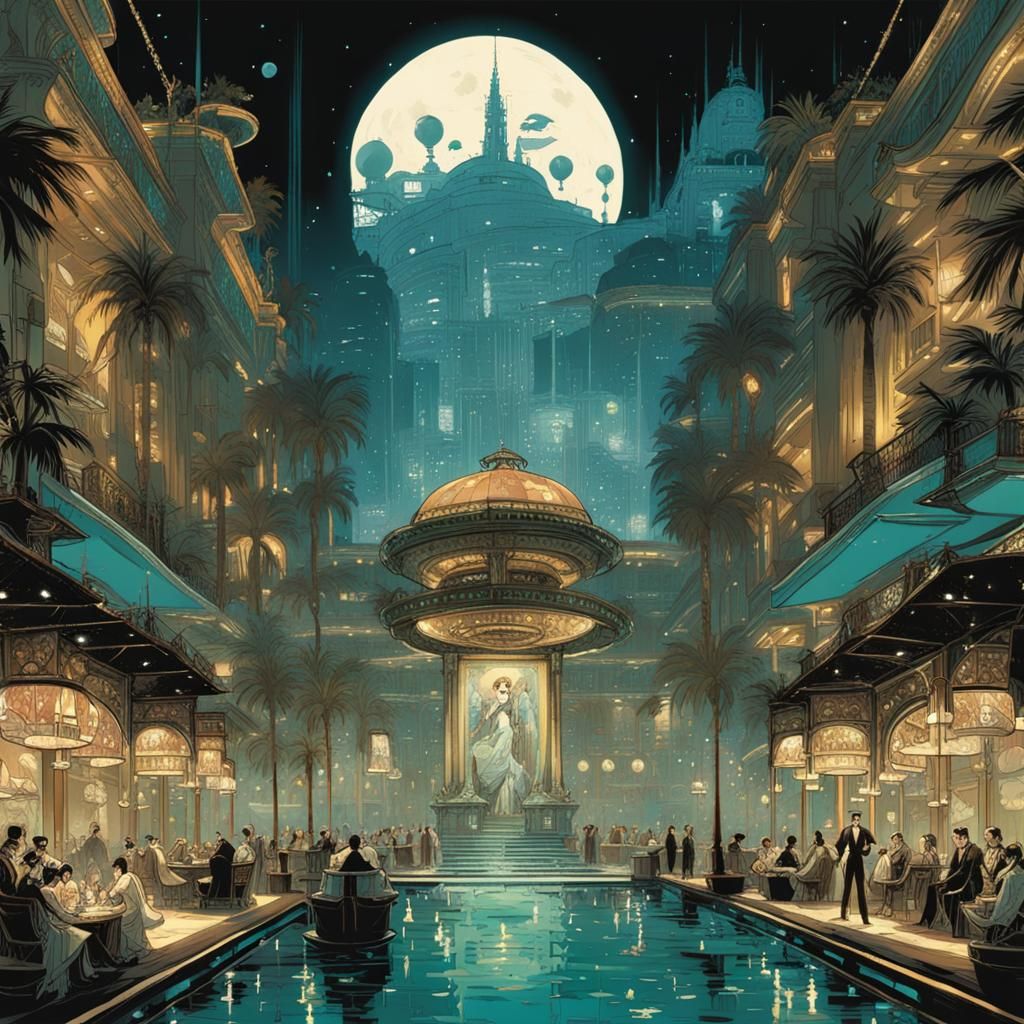 Art style experiment: posh 1920s Hollywood nightclub with At...