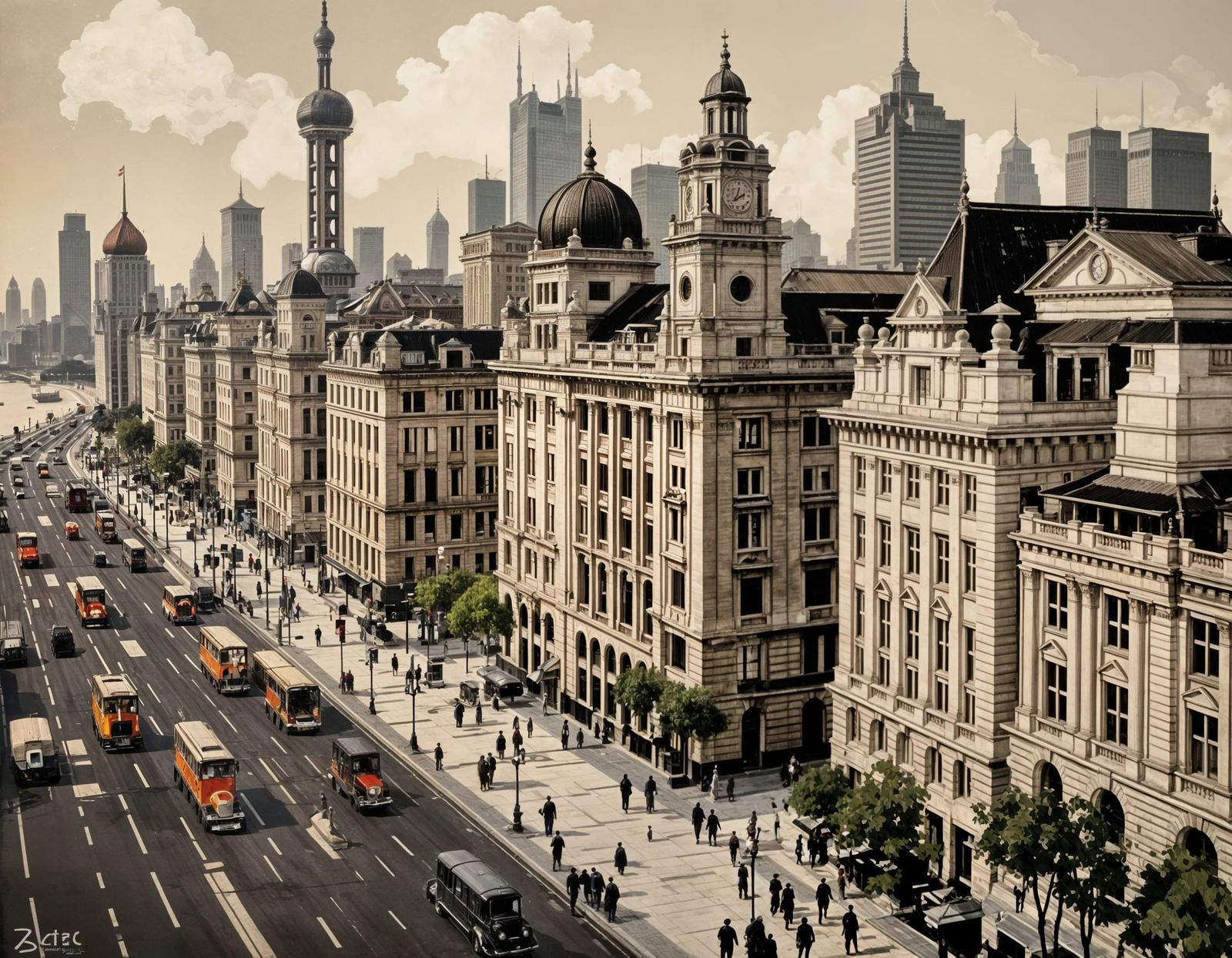 Shanghai Bund, 1900, as Photorealistic Oil Painting