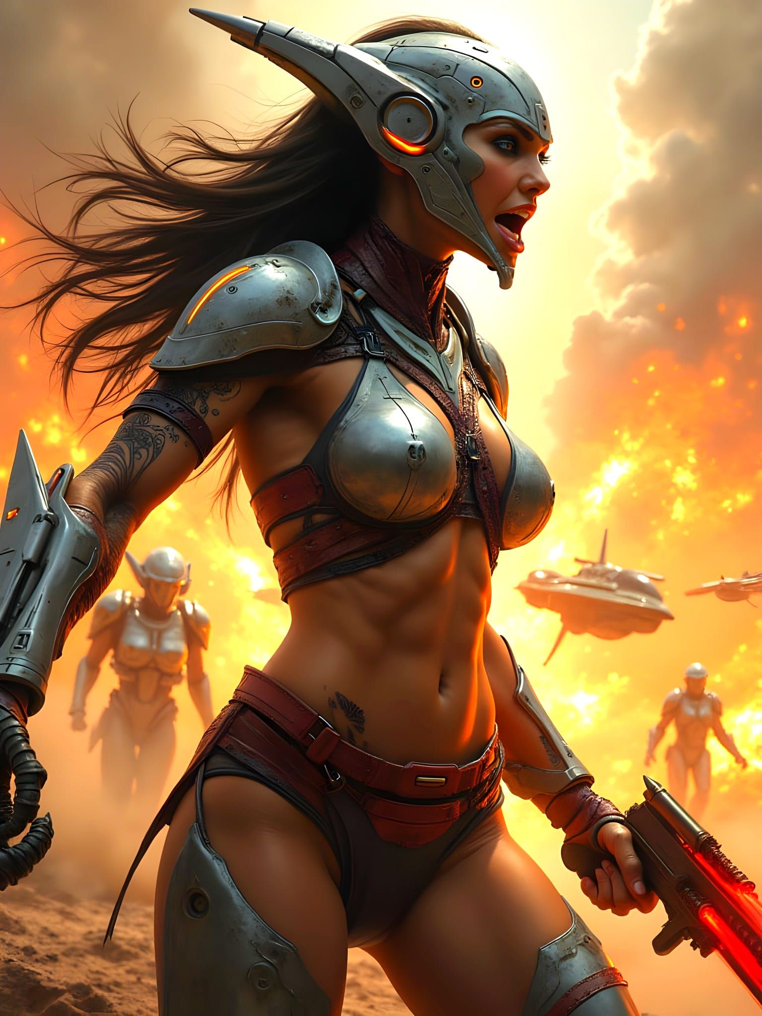 Alien Warrior Battles in Fiery Warzone