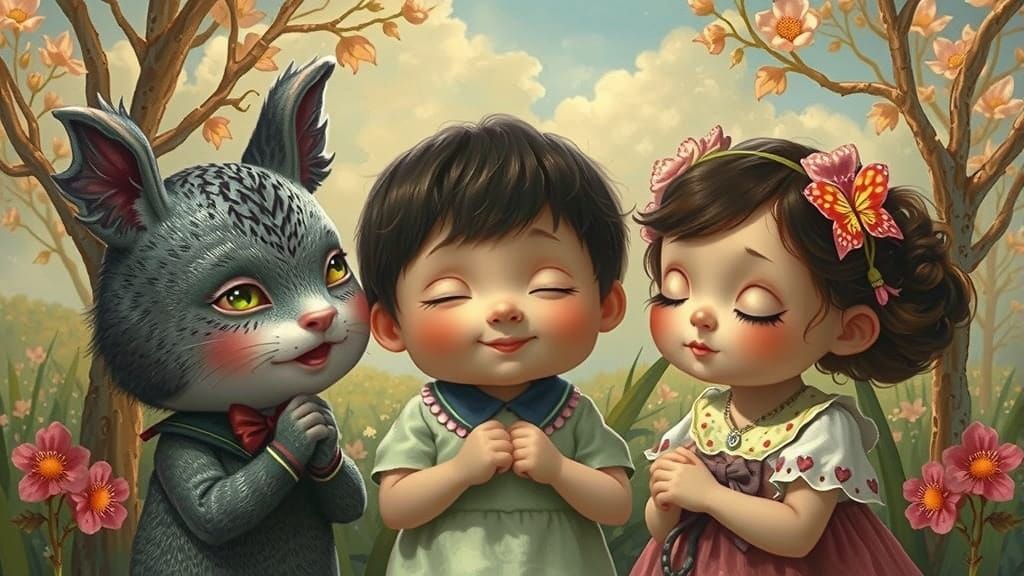 Whimsical Daylit Meadow in Ghibli-Inspired Pop Surrealist St...