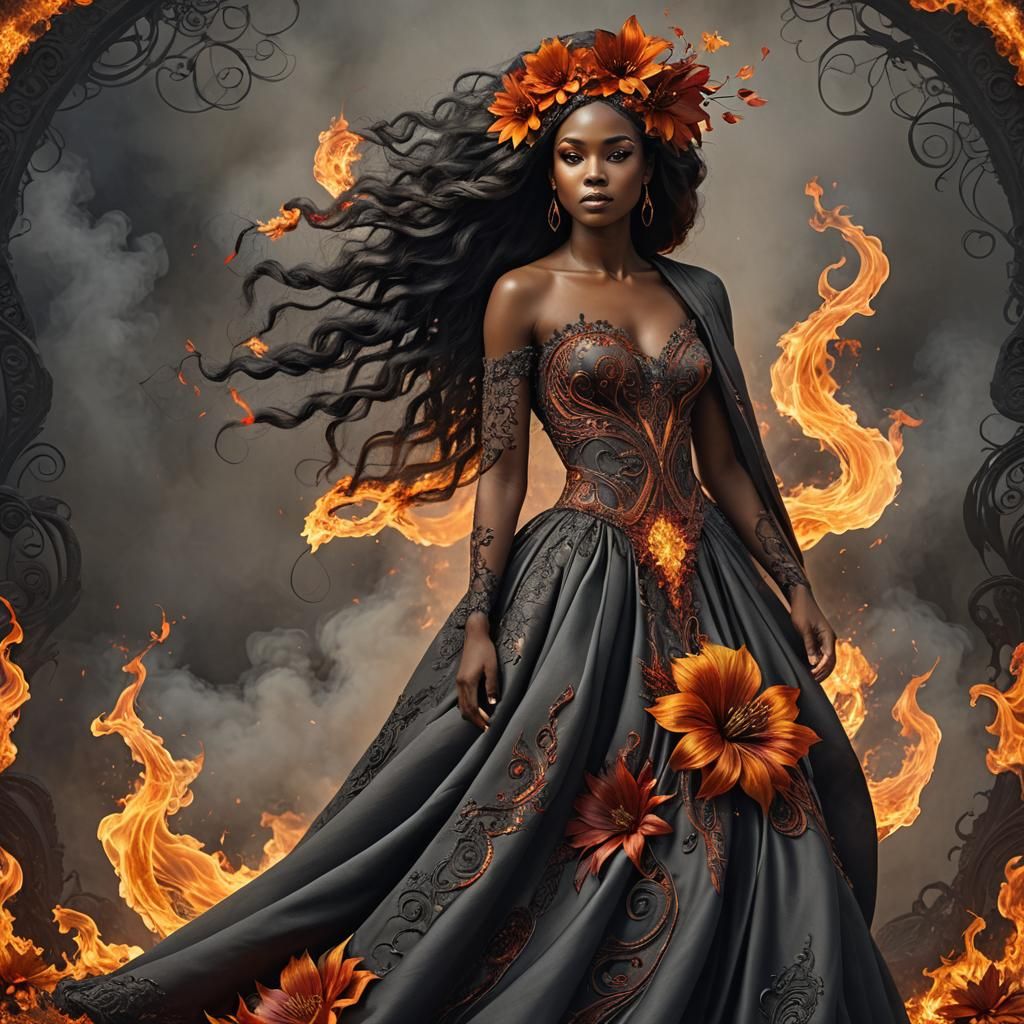 Fiery Gown: African American Woman in Digital Art