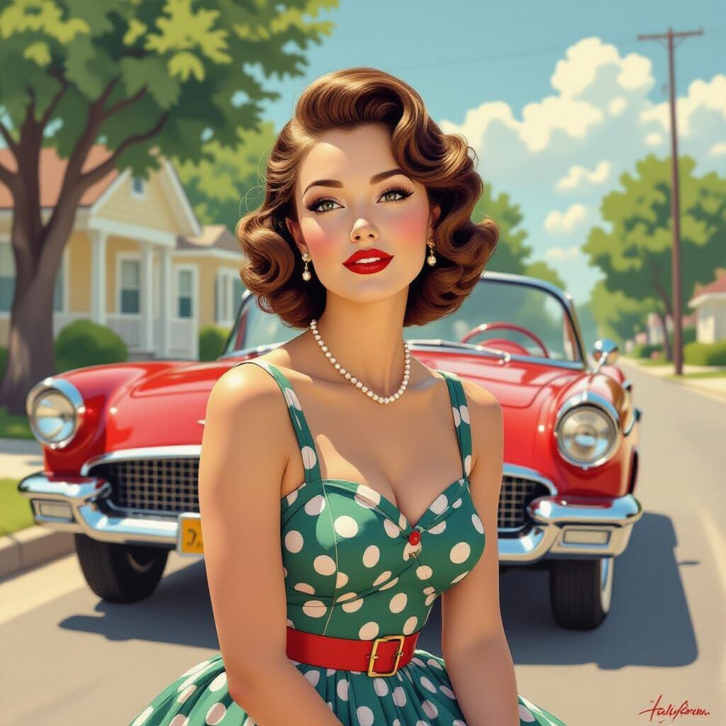 Polka Dot Dress in Nostalgic Americana Style