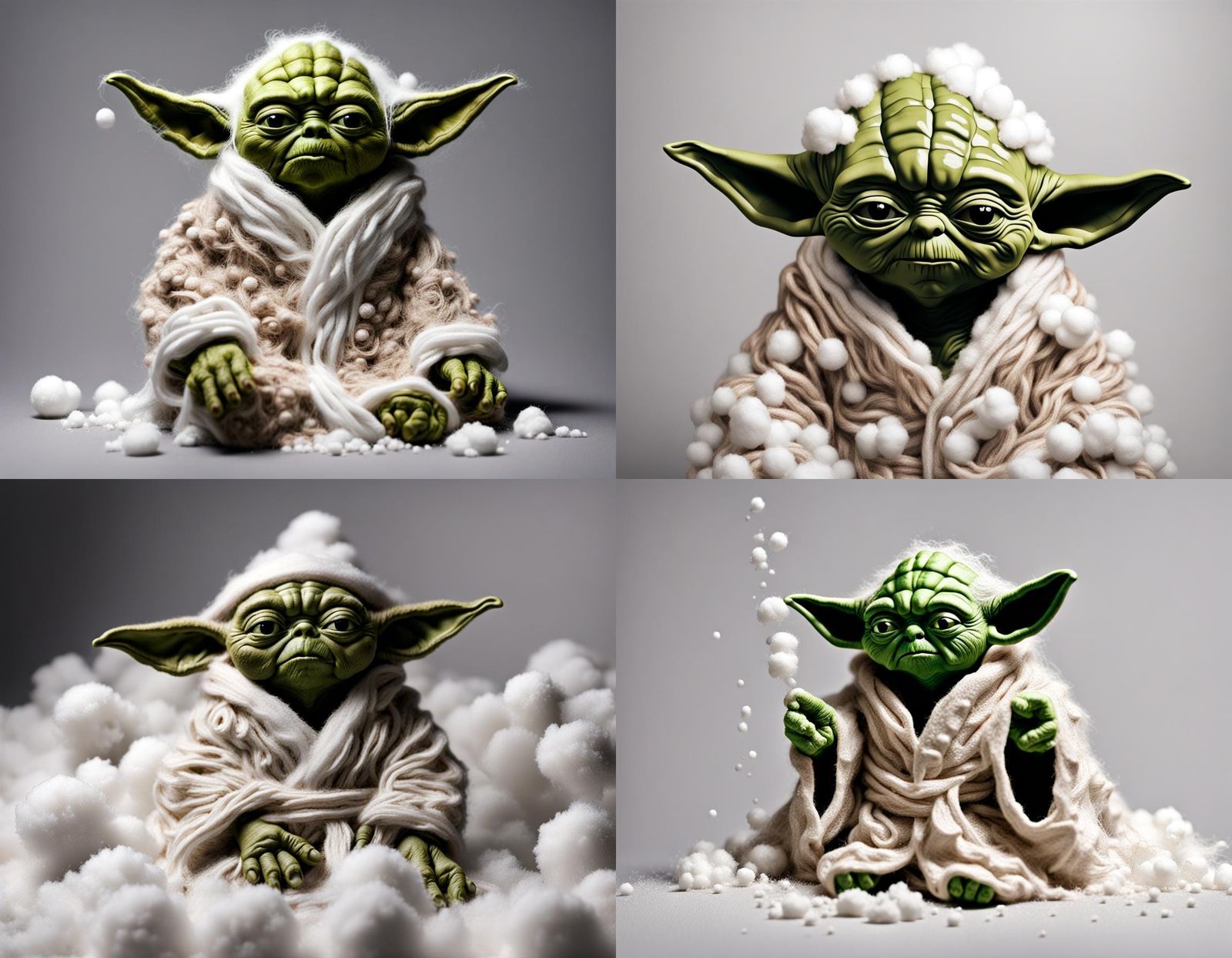 Embroidered Yoda Figure with Cotton Wool