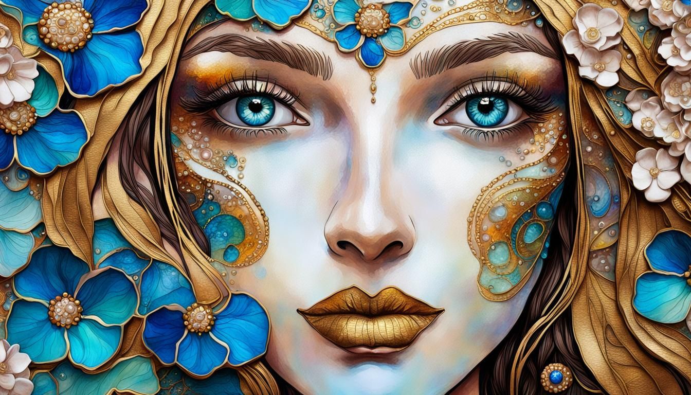 Art Nouveau Portrait of a Girl with Flowers