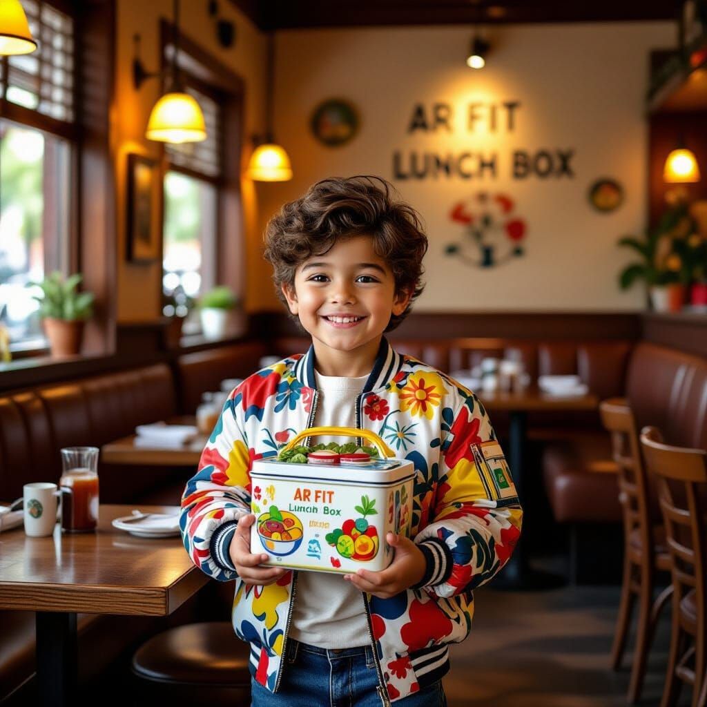 Boy with Lunchbox in Romero Britto Pop Art Style