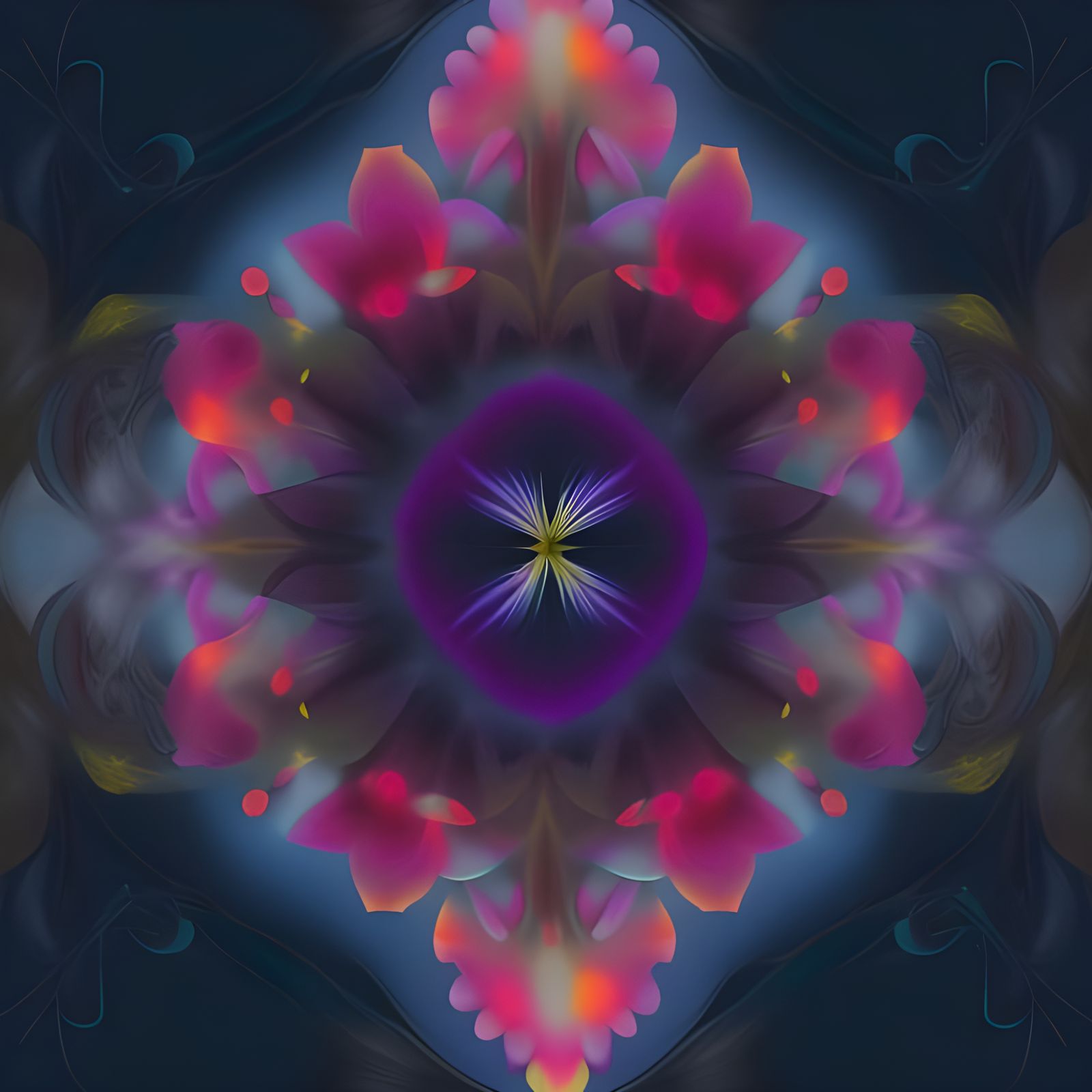 Symmetrical Flower in Mystical Dark Fantasy Landscape