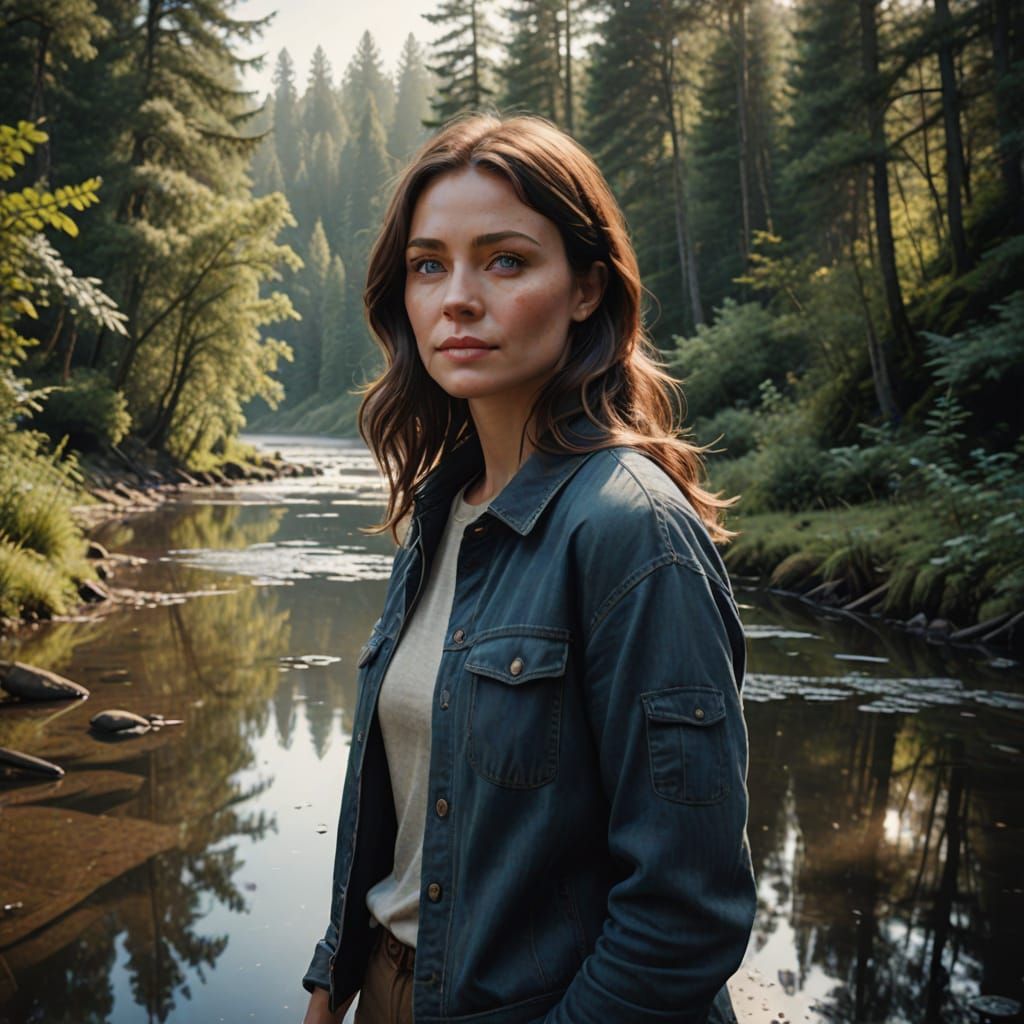 Serene River Portrait in Photorealistic Style