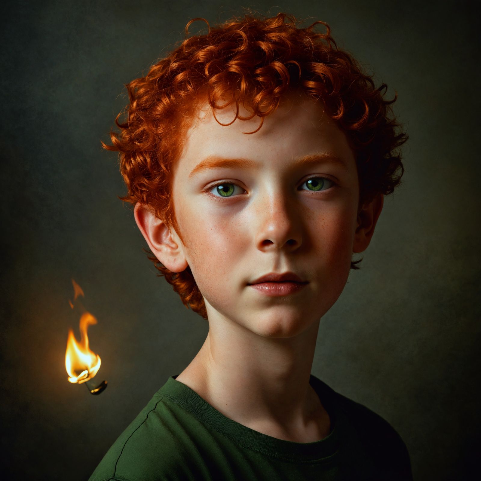 Hyperrealistic Portrait of Half-Demon Youth with Fiery Red H...