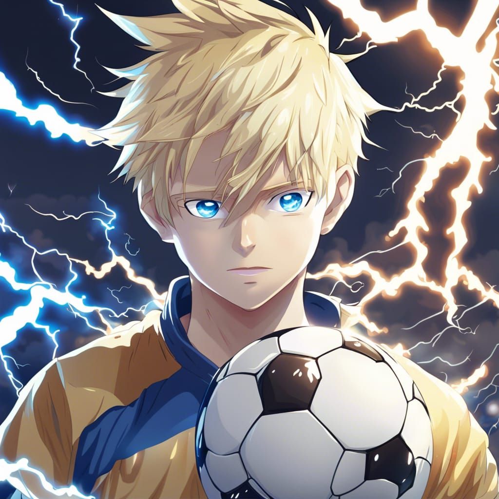 Anime Boy with Soccer Ball and Lightning