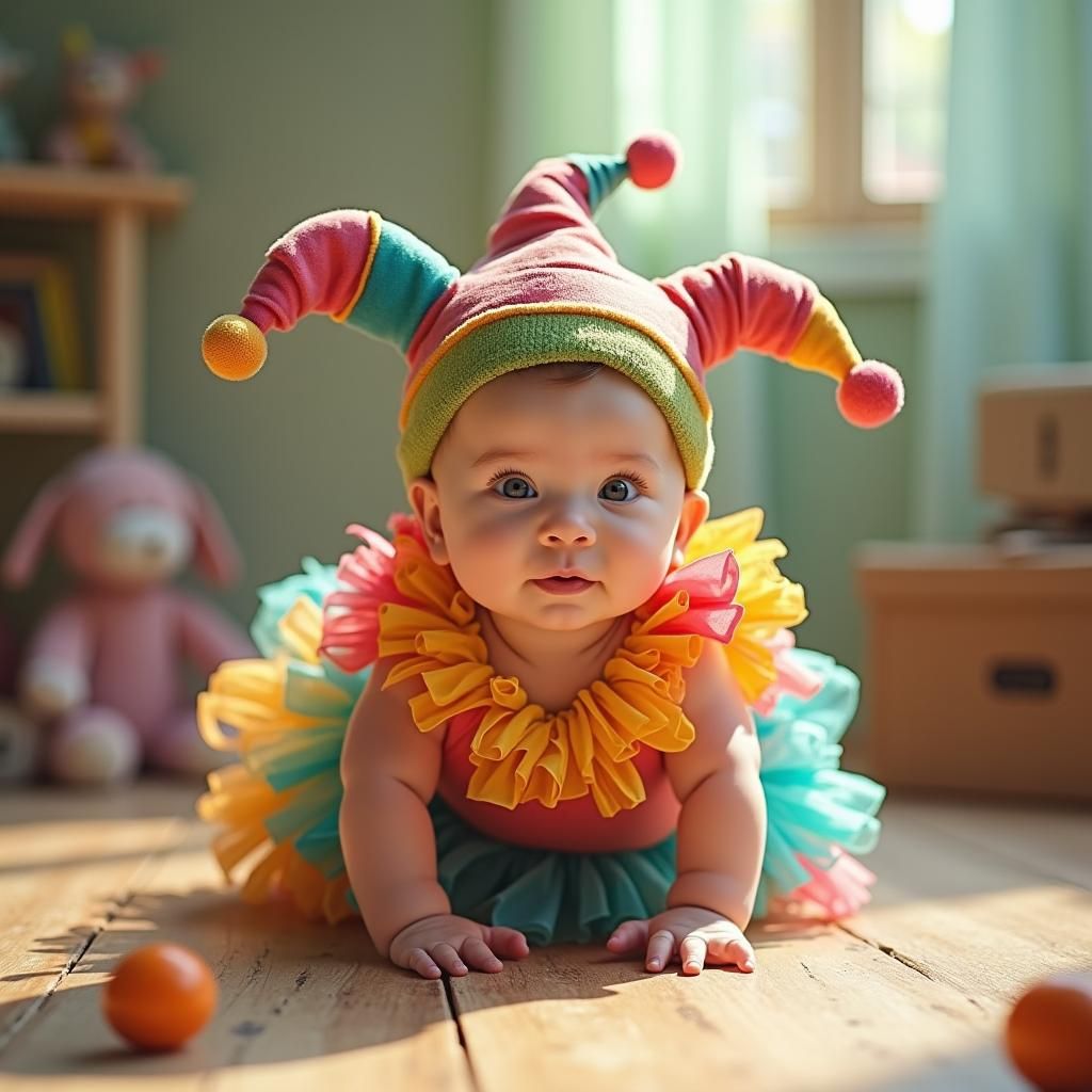 Baby Jester Crawling: Impressionist Dreamscape