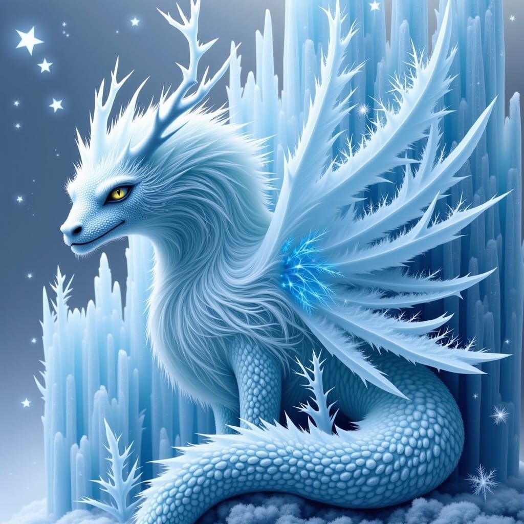 Ethereal Ice Dragon in Frosty Landscape
