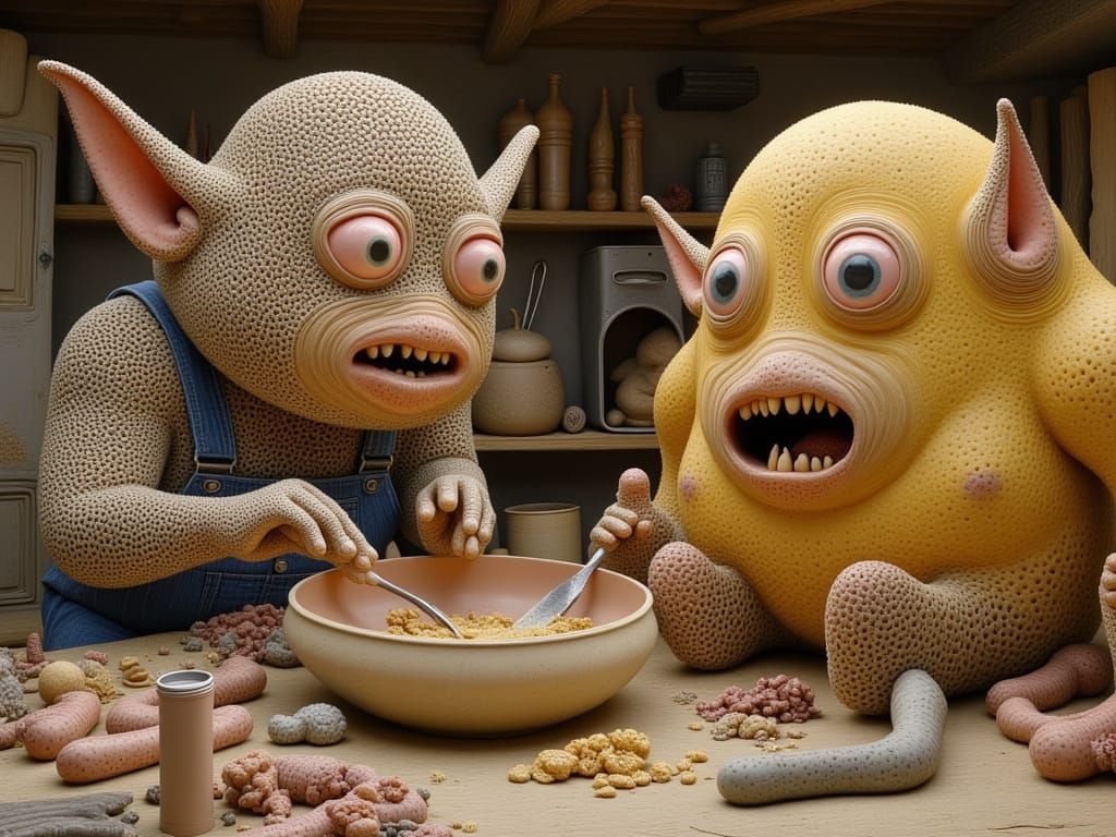 Surreal Potato Sculptors in Cinematic Studio