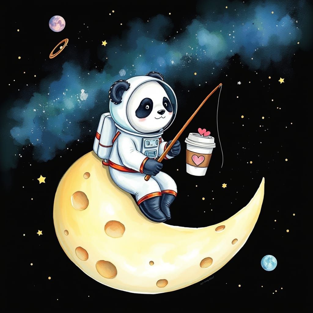 Cosmic Panda in Whimsical Watercolor