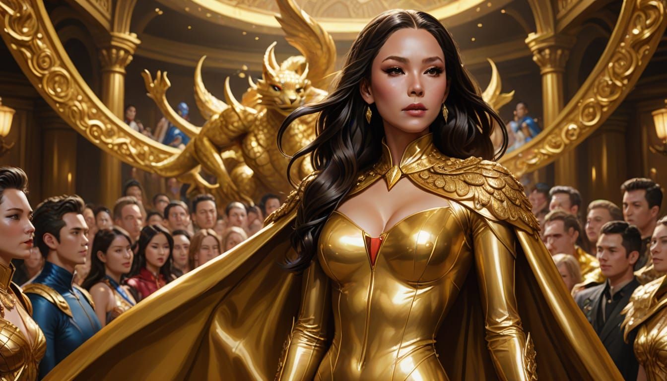 Anime-Style Boa Hancock in Regal Latex Catsuit Surrounded by...