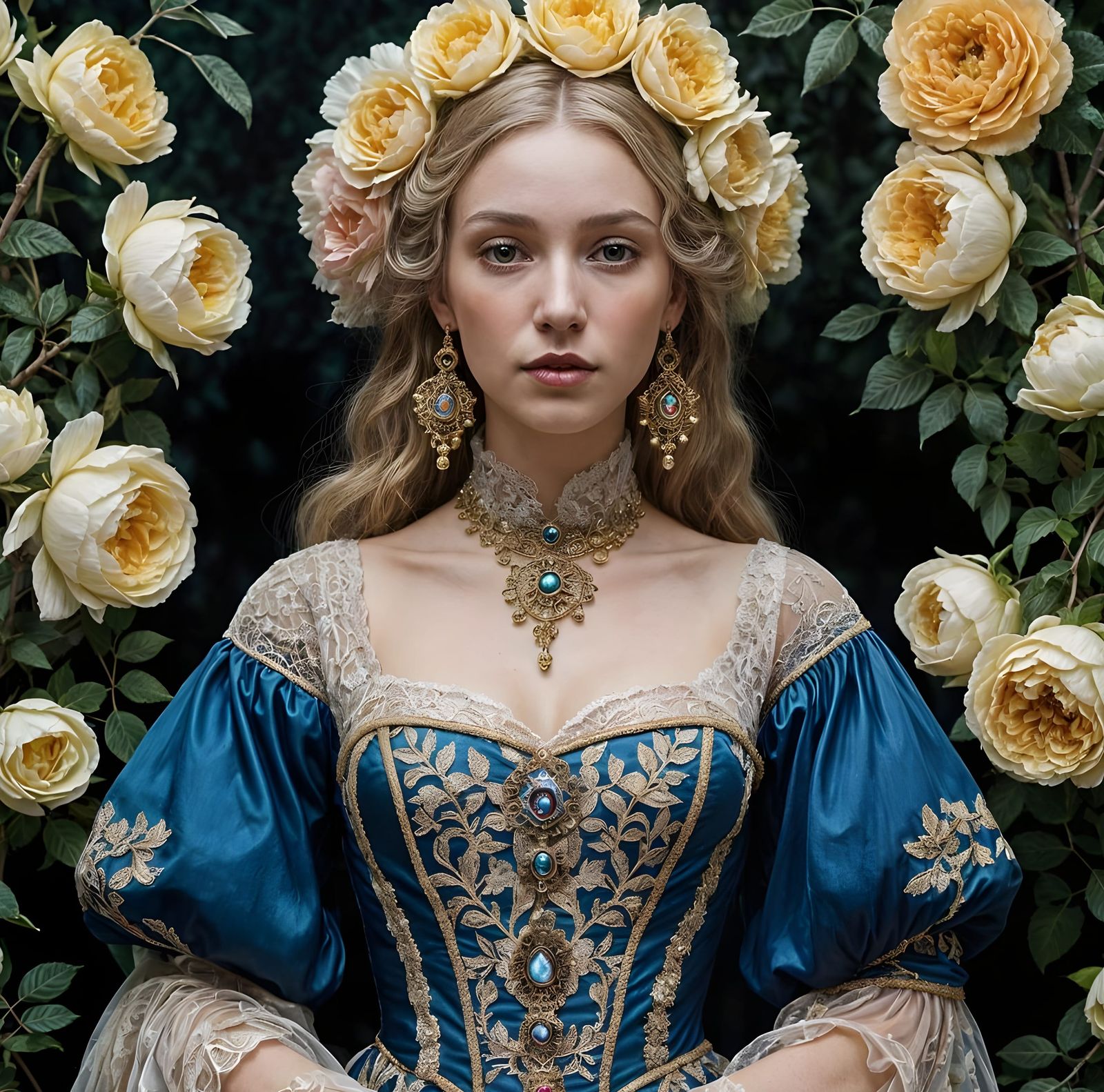 Ethereal Victorian Lady Among Lush Blooms