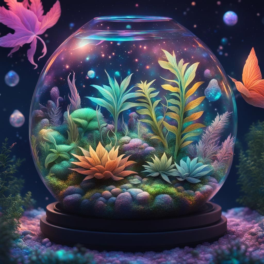 Prehistoric Plants in Terrarium: Astral Cosmic Illustration