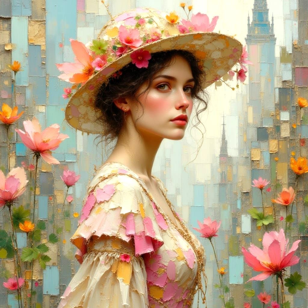 Country Girl in the City: Impasto Oil Painting