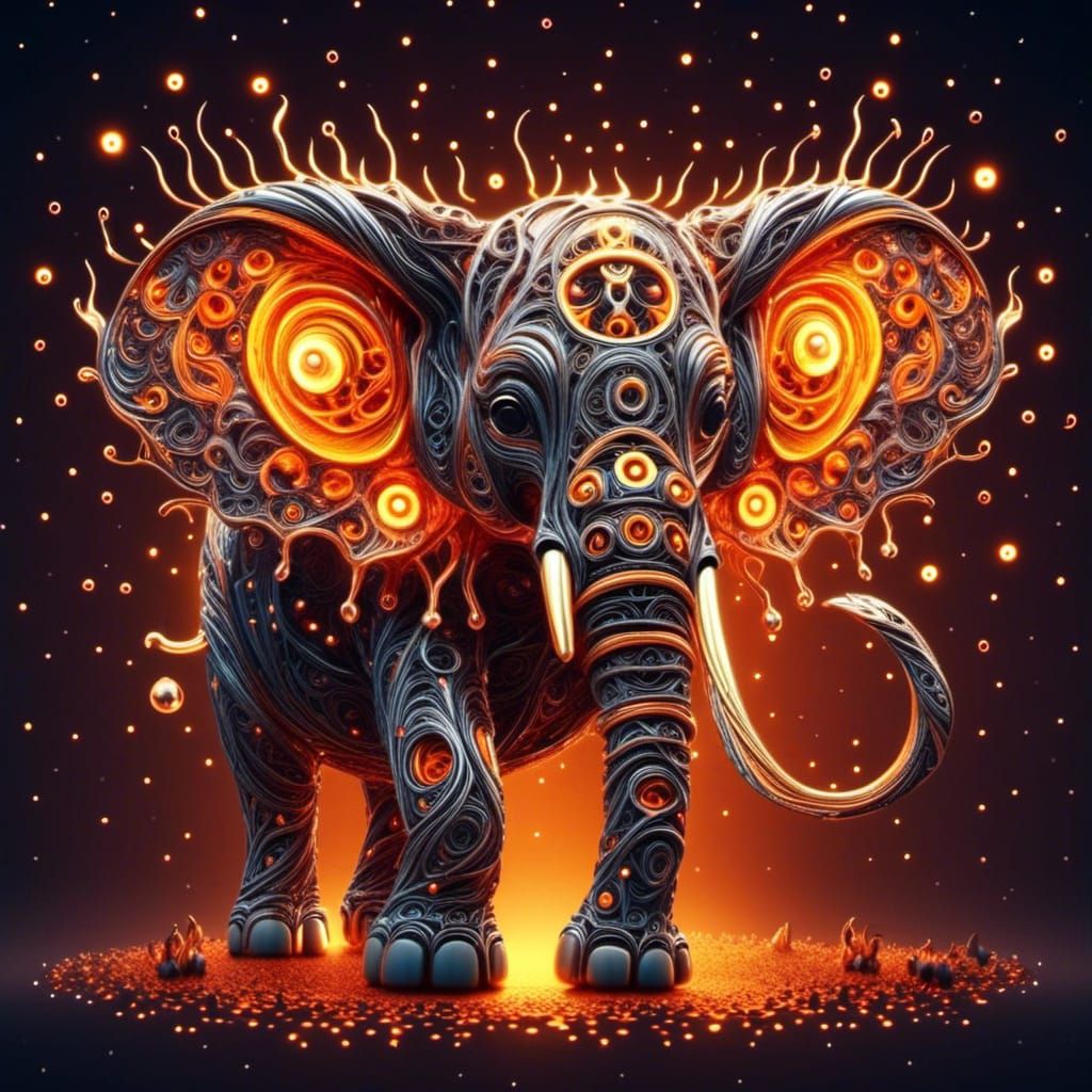 Molten Metal Elephant with Sparks in 3D Rendering